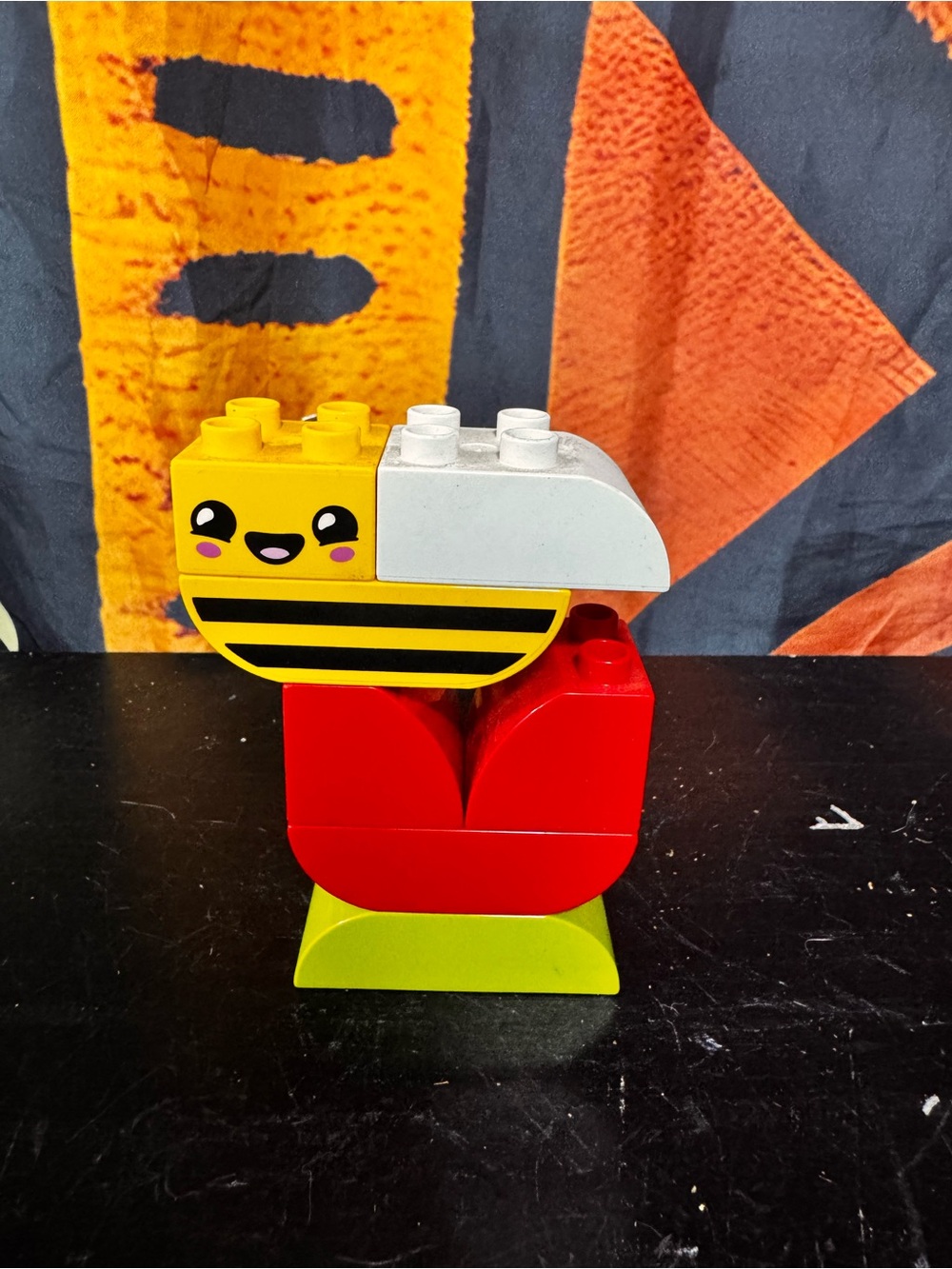 Lego Yellow Bee Face Stackable Blocks with Red and White Pieces